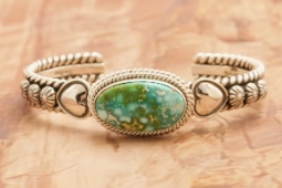 Artie Yellowhorse Genuine Sonoran Turquoise Sterling Silver Heart Bracelet